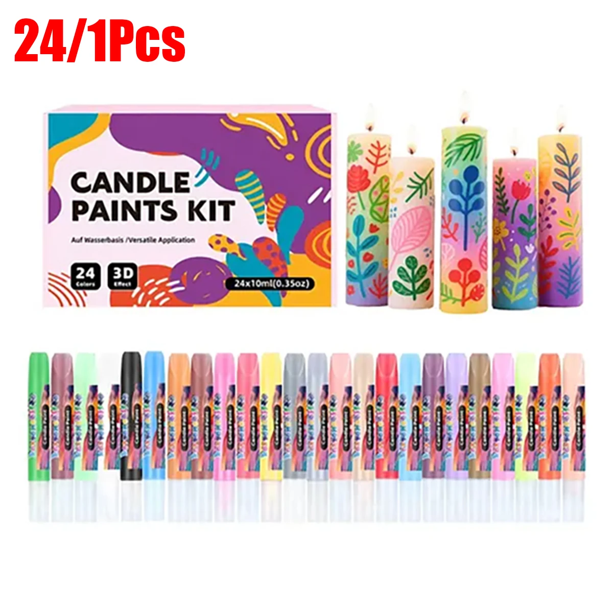 24 Colors-Ink Pen for Candles with High-Adhesion 3D Filament Suitable for Coloring Glass, Fabrics, and Candles