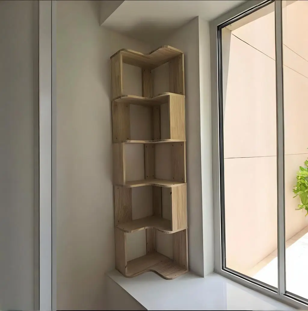 Solid wood corner bookshelf rack floor home living room corner multi-layer storage simple storage cabinet image 6