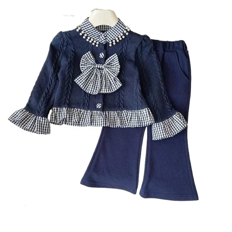 Autumn Girls Clothes Sets Spring Long Sleeve Knitted Cardigan+Pants Fashion Toddler Girl Clothes Two Piece Set 2 3 4 5 6 7Yrs