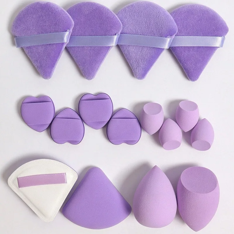 16Pcs Multi-shape Makeup Sponge & Triangle Powder Puff Set Soft Velvet Face Foundation Blender Cosmetic Beauty Tools Wet Dry Use
