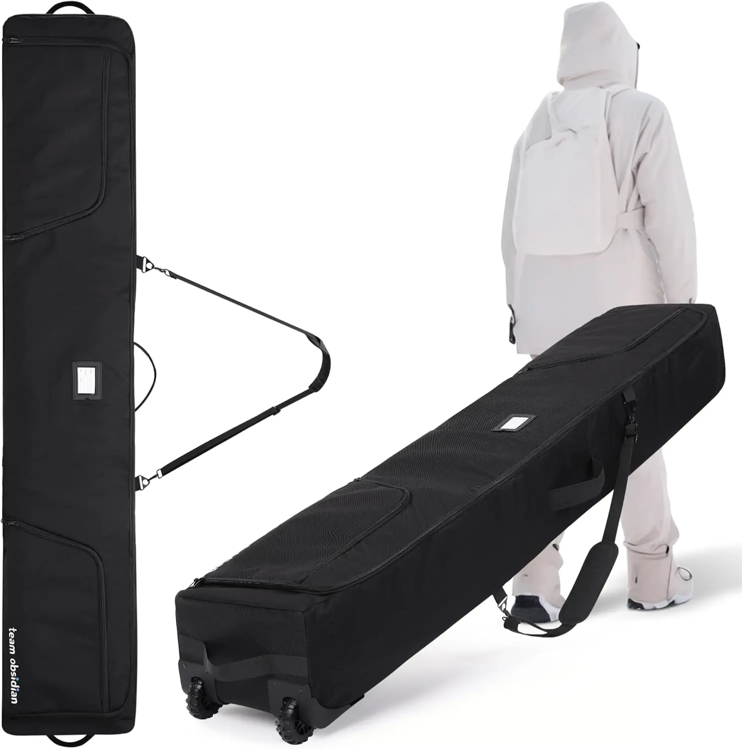 

Heavy Duty Ski Bag for Air Travel - Holds Double Skis up to 175 cm, Water Resistant with Wheels