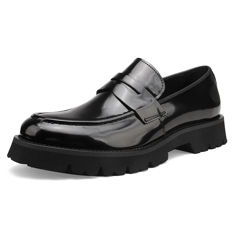 

Mens Business Casual Loafers Black Leather Shoes Thick Sole Autumn Winter New Arrival