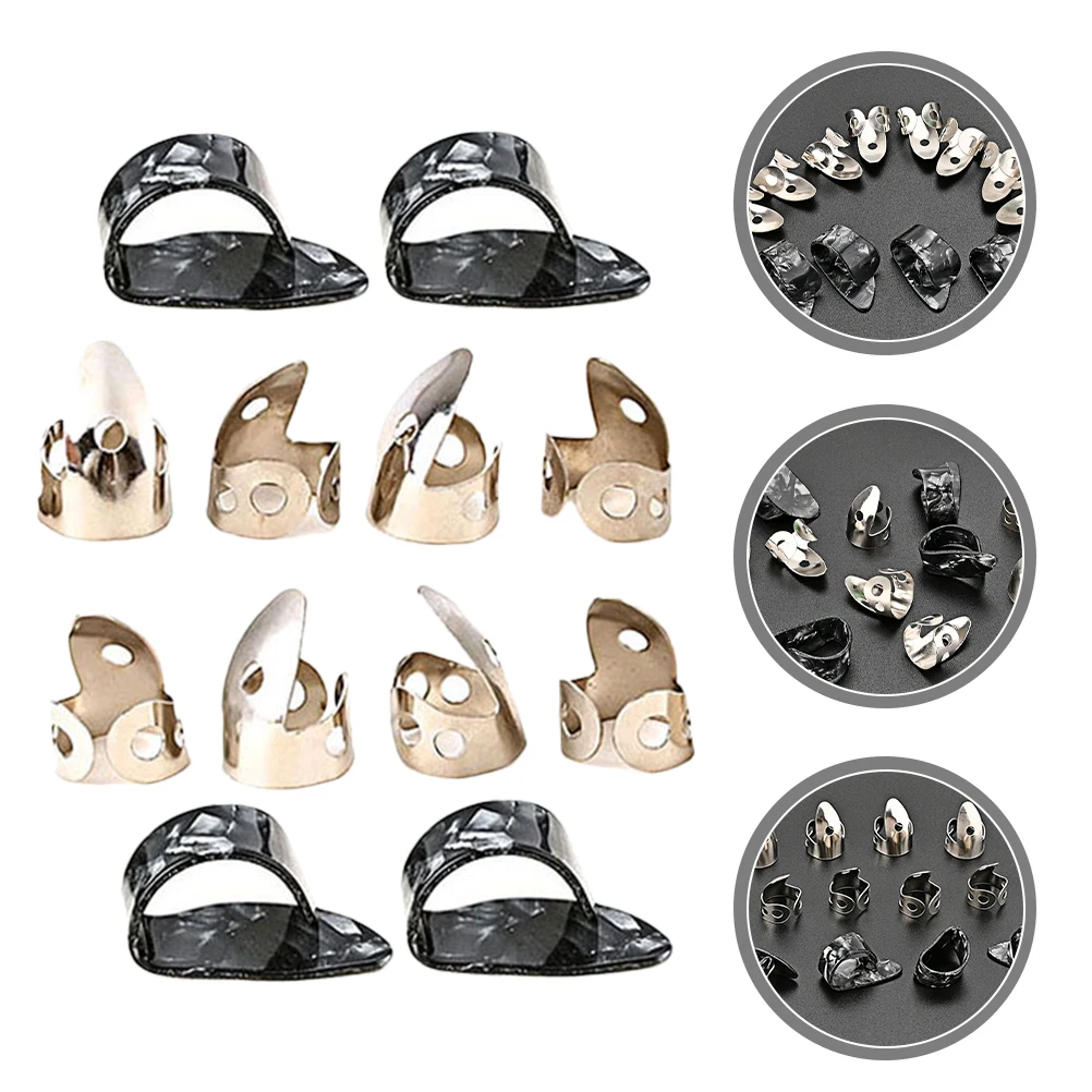 

12 Pcs Stainless Steel Index Finger Cover Thumb Pick Guitar Metal Picks for and Banjo