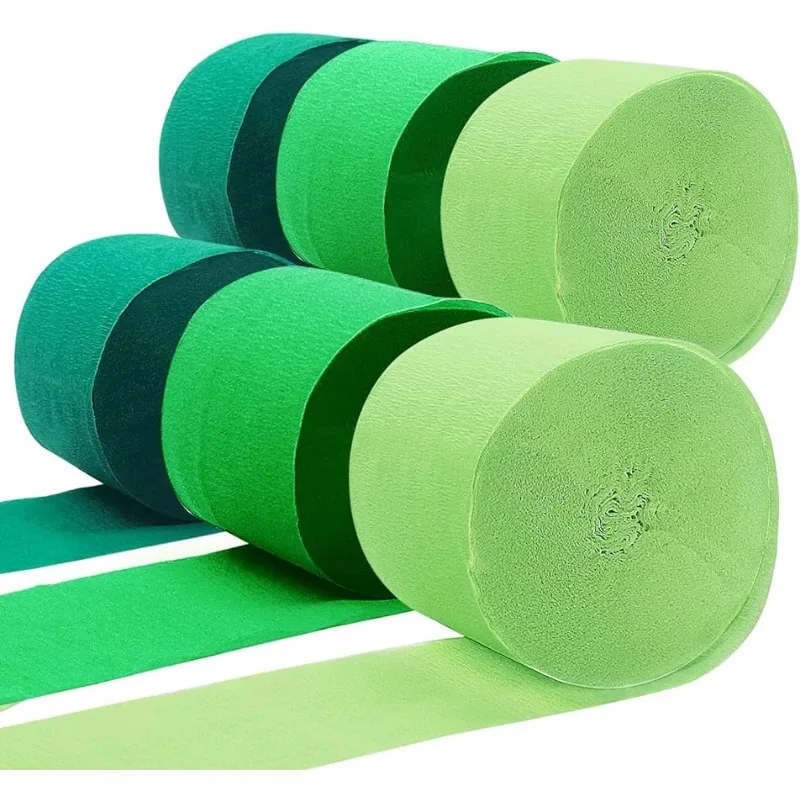 6 Rolls Green Crepe Streamers Spring Party Backdrop Decoration for Green Theme Birthday Irish Lucky Day Hanging Party Decoration