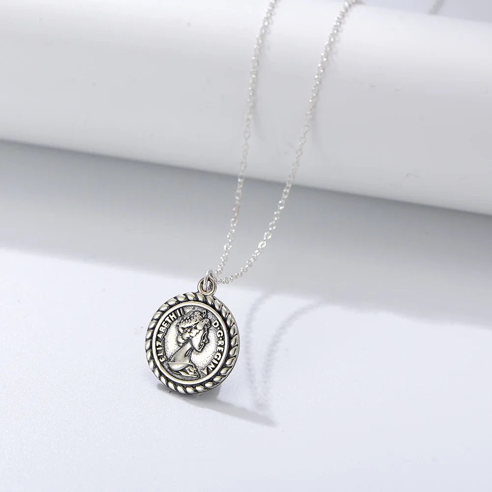 Roman coin shaped pendant necklace, vintage pure silver gold-plated jewelry for personalized charm style｜gift for girlfriends.