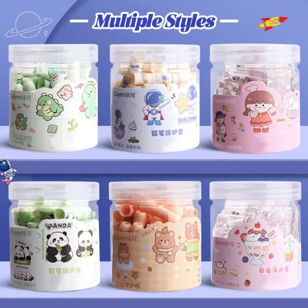 

35PCS/Box Plastic Pencil Cap Transparent Capybara/Astronaut/Panda Pencil Protective Case Solid Color Pen Tip Protector Students