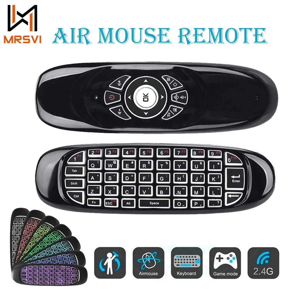 Air Mouse Voice Smart Remote Control C120 2.4G RF 7 Color Backlight Wireless Keyboard for Android Smart TV Box、PC