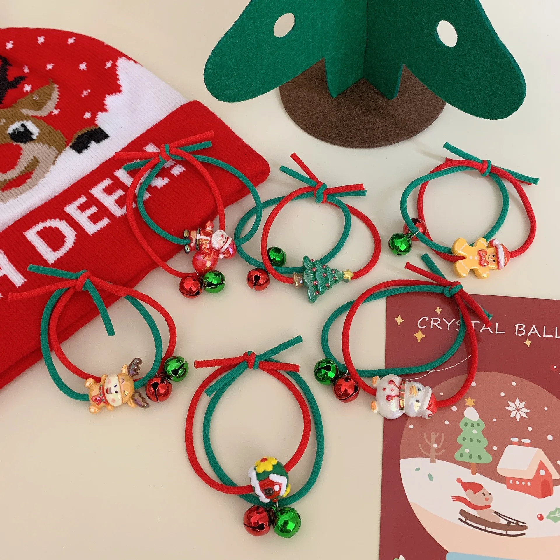 Scrunchie Christmas with Santa Bell Cute Elastic Soft Durable Premium Lightweight Ponytail Holder for Kids Holiday Ornament