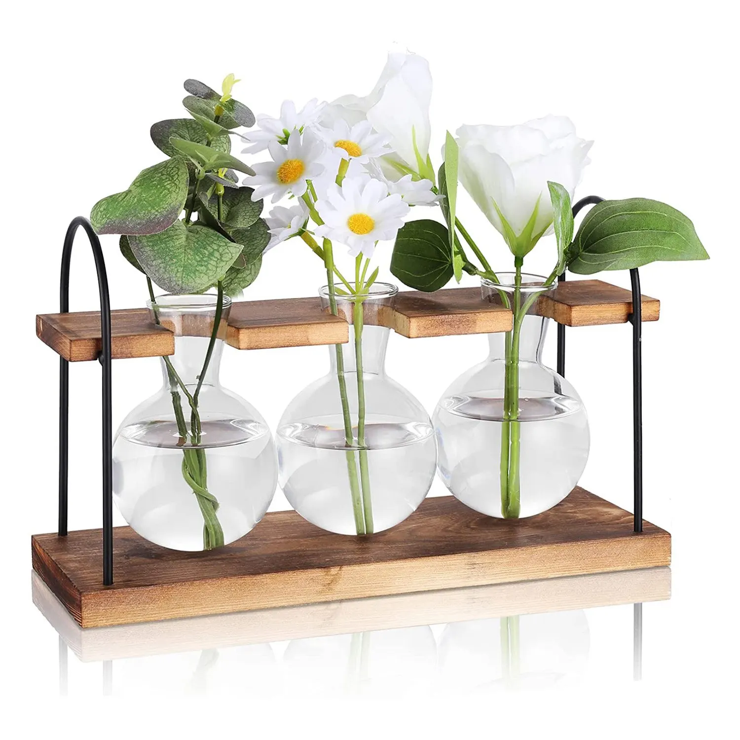 J1UL1N Plant Propagation Station With Wooden Stand,Plant Terrarium Desktop Propagation Stations,Air Planter Bulb Glass Vase