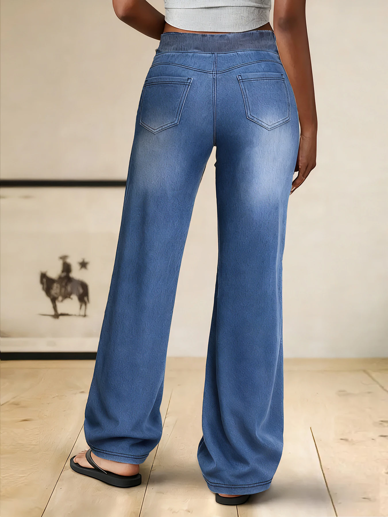 plus Size Women's Loose Straight Leg Jeans Casual Comfortable Daily High Waist Elastic Denim Pants view 4