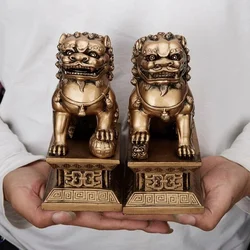 1pairs Chinese Style Lucky Lion Statue Resin Animals Statue Home Feng Shui Decor Crafts Home Office Retro  Decorative Statue