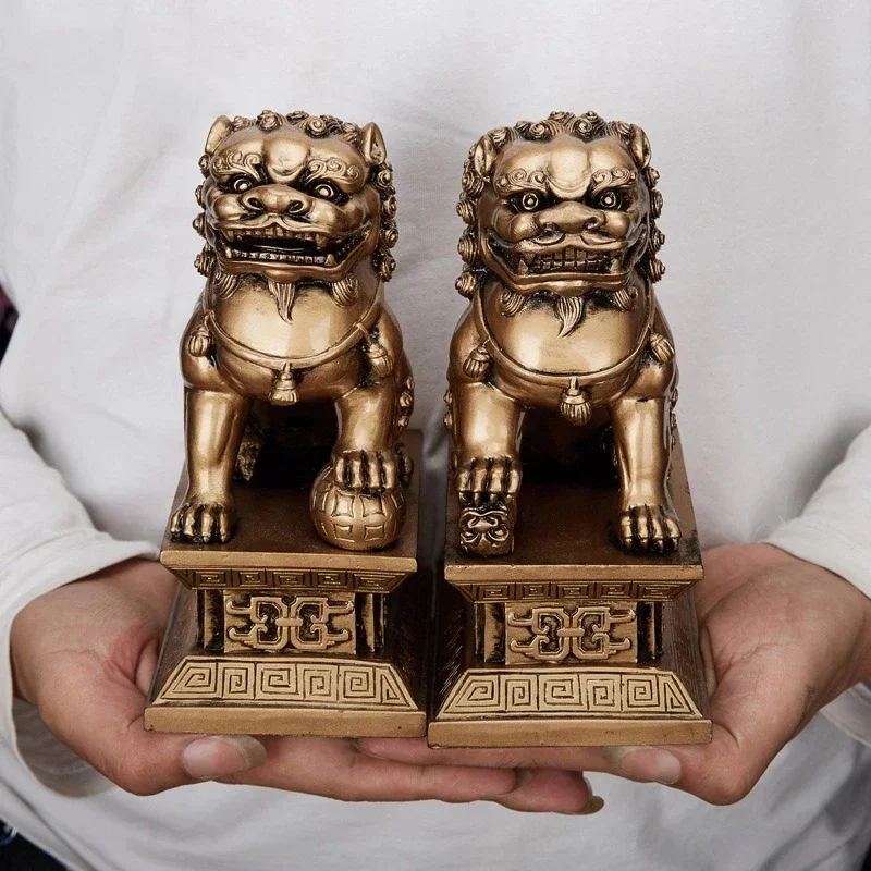 Statue Jardin Exterieur Grande Taille QLFJ-FurDec Lion Statue Sculpture Decoration En Polyrsine Dore Chanceux Feng Shui En Grain Ornement De Lion Dcoratif - Maison Sculptures Et Statues De Jardin