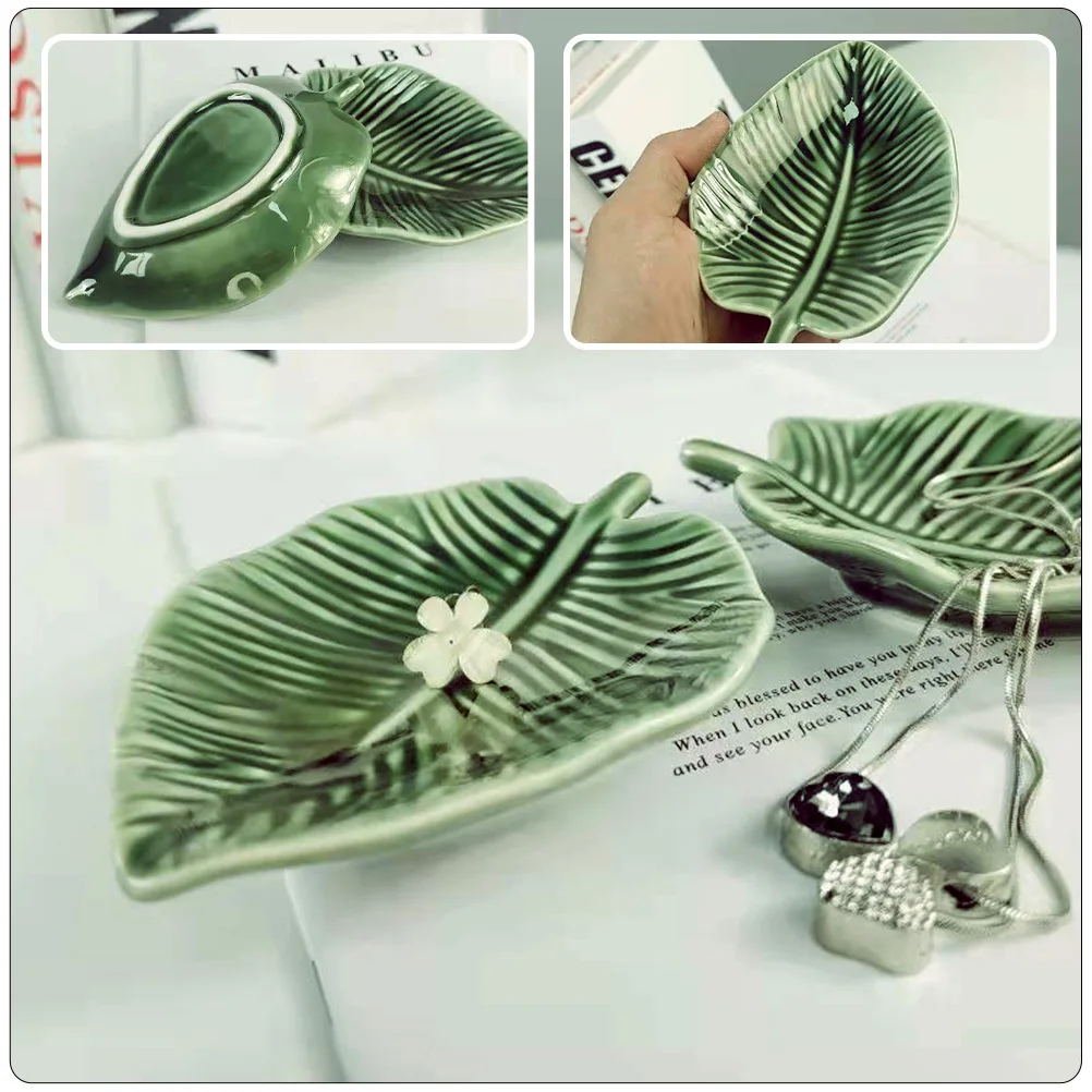

Ceramic Jewelry Display Tray Green Leaf Design Elegant Trinket Holder for Home Office Hotel Jewelry Storage Decorative Accessory