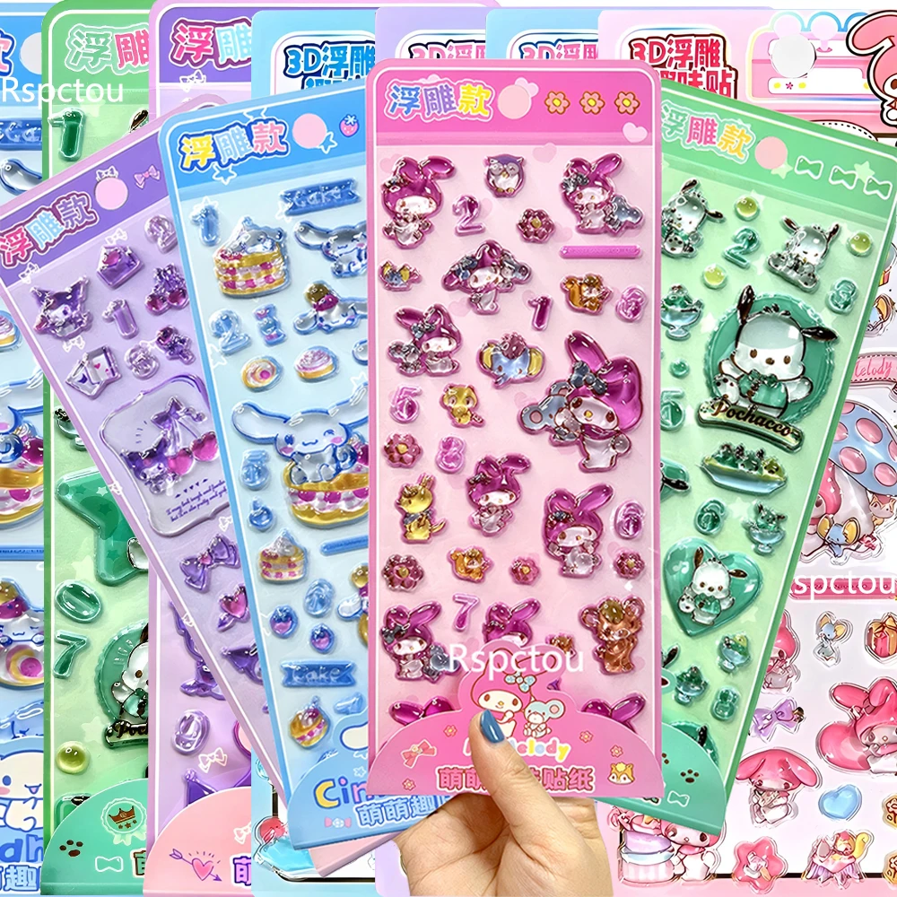 สติกเกอร์คริสตัลซานริโอ้สุดน่ารัก ลายซินนามอโรล มายเมโลดี้ แบบนูน 3 มิติ ของเล่นตกแต่งเคสมือถือ เครื่องเขียน แล็ปท็อป