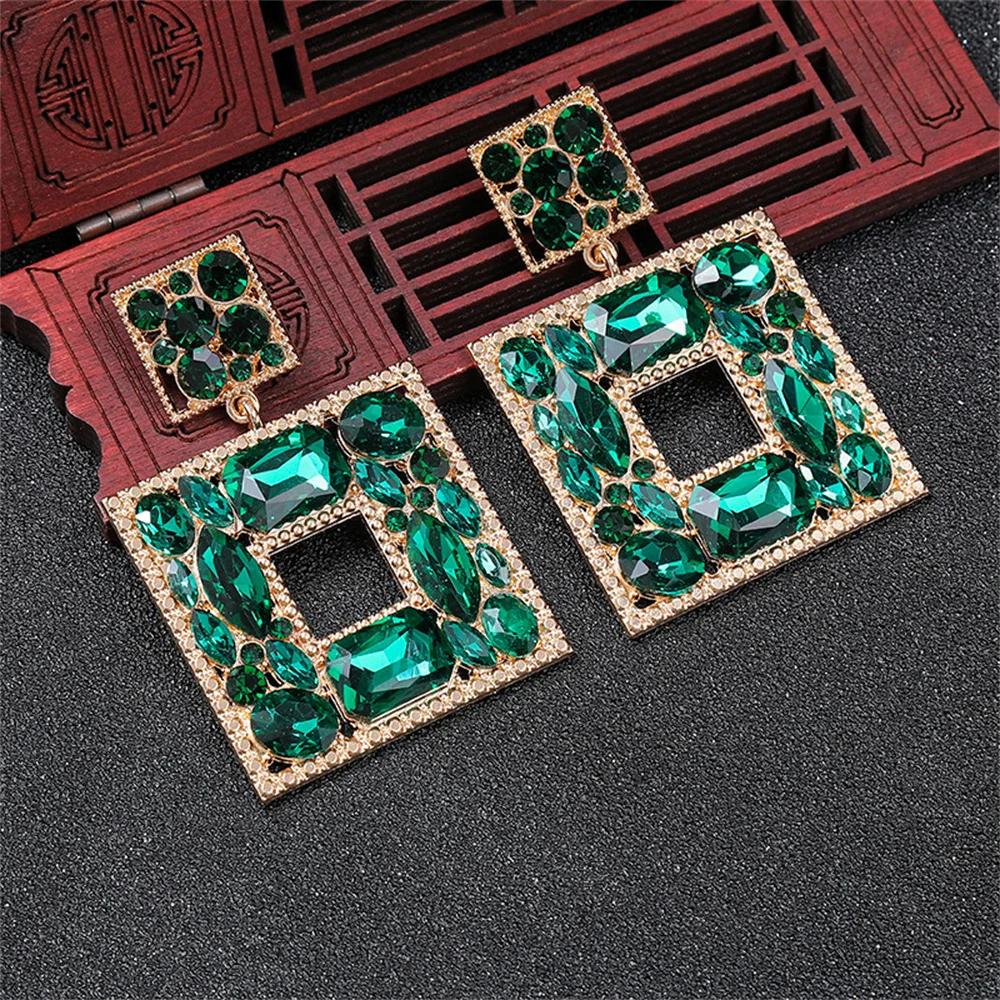 Luxury Colorful Crystal Gem Square Dangle Design Earring Exaggerated Woman\'s Jewelry Vintage Bridal Valentine\'s Earrings Gift