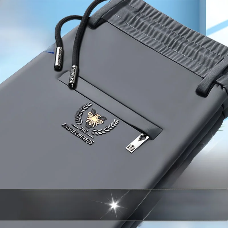 高弾性アイスシルクカジュアルパンツメンズ夏アイロン不要抗シワストレートレッグビジネスウエストパンツ中年薄い汗P...