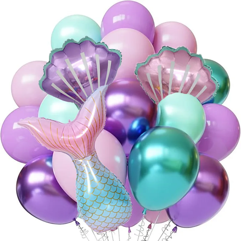 29 Stück lila grün rosa Latexballons mit Meerjungfrauenschwanz Muschelfolienballon für Mädchen Geburtstag Party Dekoration Babyparty