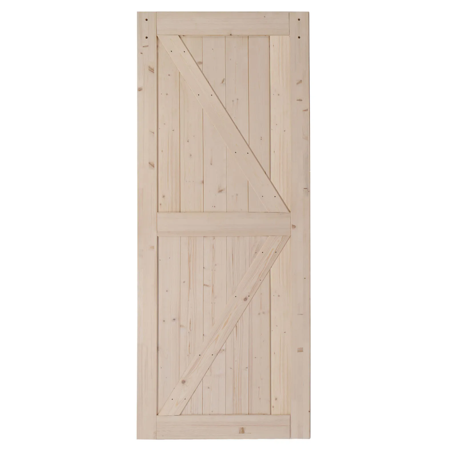 36 in. x 84 in. Unfinished Sliding Barn Door ，K Frame，Solid Spruce Wood，Requires Simple DIY Assembly