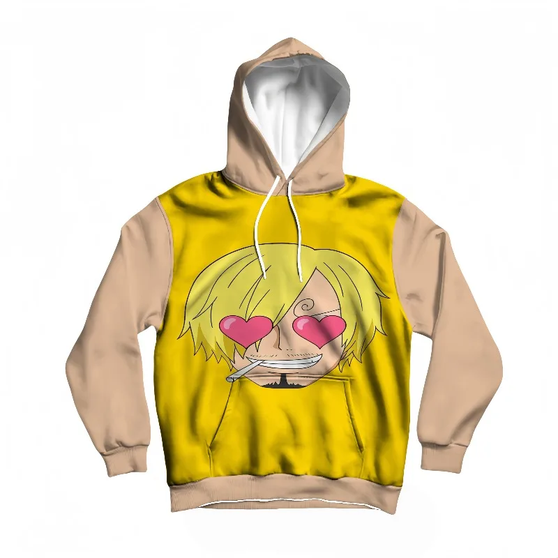 

Мужская осенне-зимняя цельная толстовка с капюшоном Sanji Heart Eyes Print, высокое разрешение, аниме-дизайн, теплый пуловер для повседневного использования и косплея