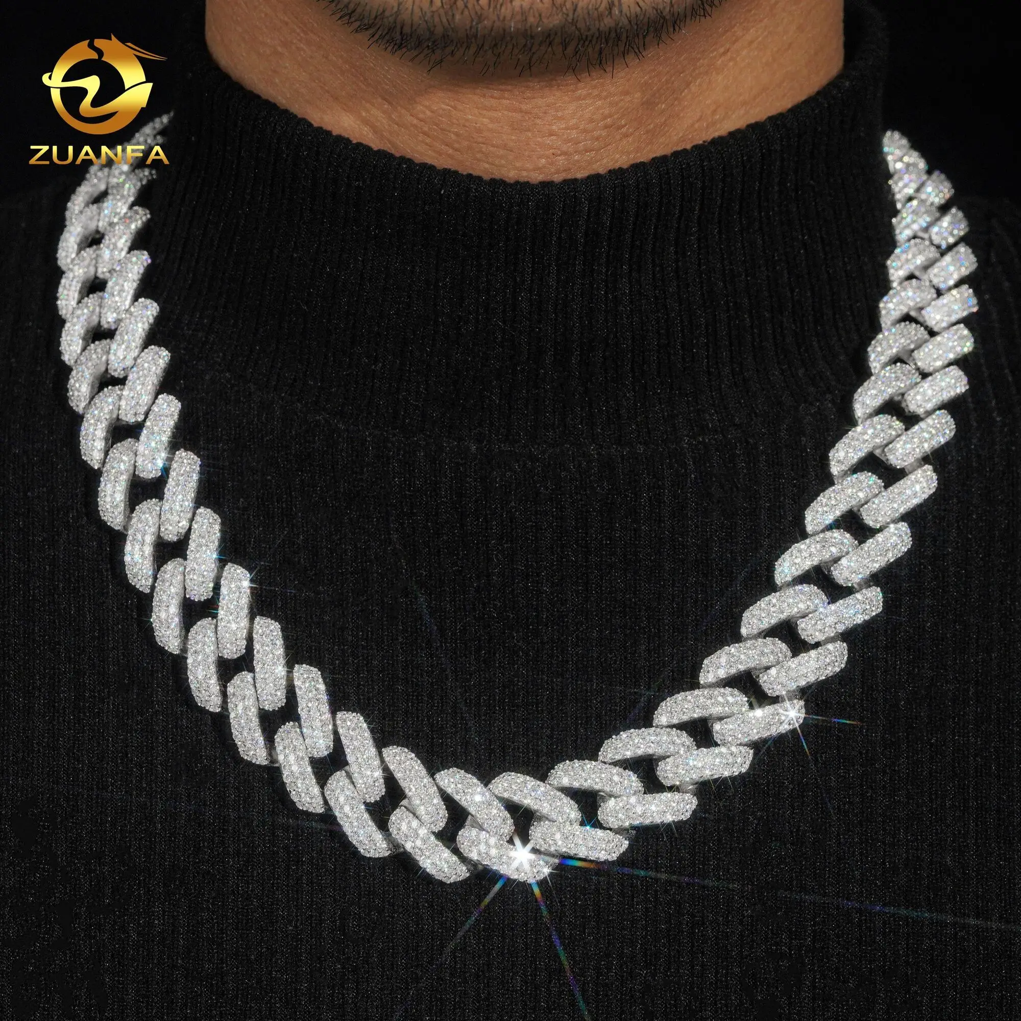 Crazy Design Bussdown Custom 20mm VVS Moissanite Chain Hip Hop Baguette Moissanite Cuban Link Chain