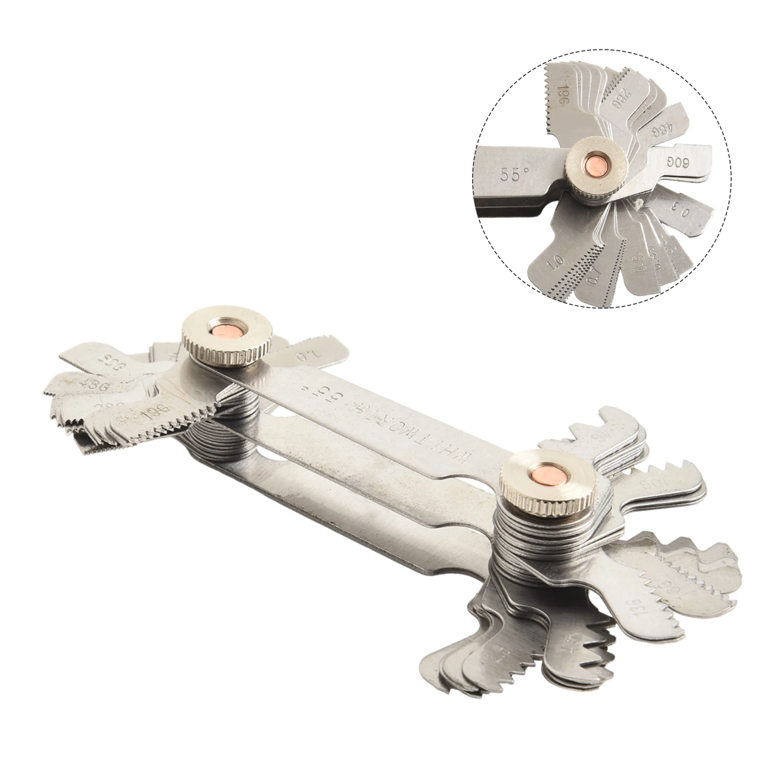 Stainless Steel Thread Gauge 52 Sheets with Metric 60 Degree and Inch 55 Degree Teeth for Thread Pitch Measurement and Tool Kits