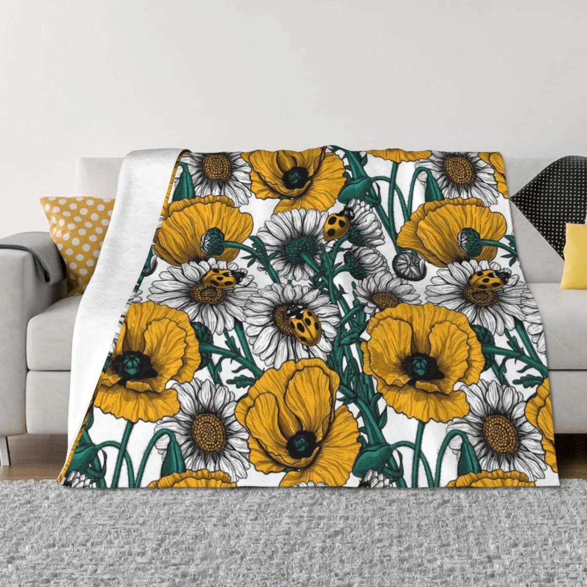 

The meadow in yellow Throw Blanket Warm Heavy warm winter Vintage Blankets