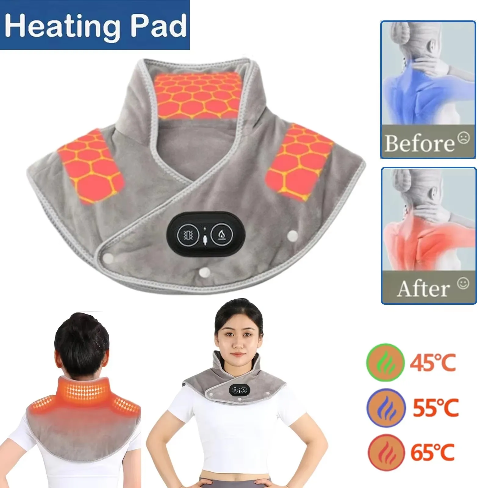 Electric Heating Shoulder Neck Pad Cervical Wrap Vibration Shawl Three Gear Thermal Compress Massager Warm Back Tool Relax Brace