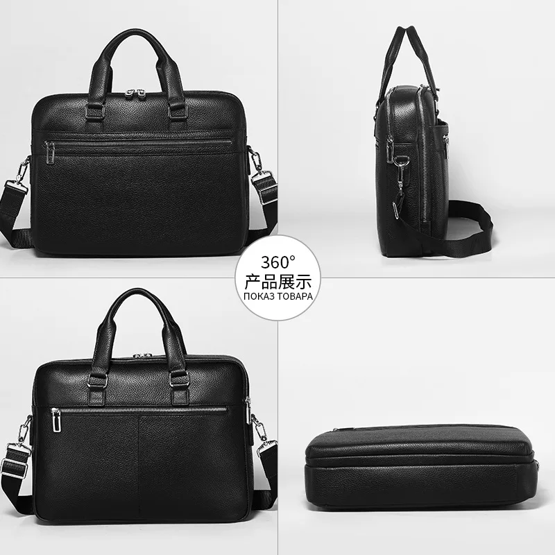 Men's Premium Leather Crossbody Laptop Bag - 14-Inch Computer Bag for Office and Business - Single Shoulder Bag