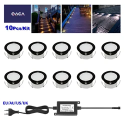 QACA 변압기 LED 데크 조명, 방수 야외 실내 매입형 파티오 계단 램프, 에너지 절약, DC12V, 0.6W, 10 팩