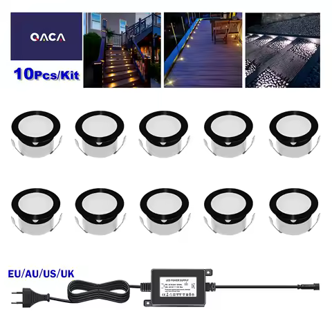 QACA 10-Pack LED Deck Lights With Transformer Waterproof Outdoor Indoor Recessed Patio Stairs Lamps DC12V 0.6W Energy Saving