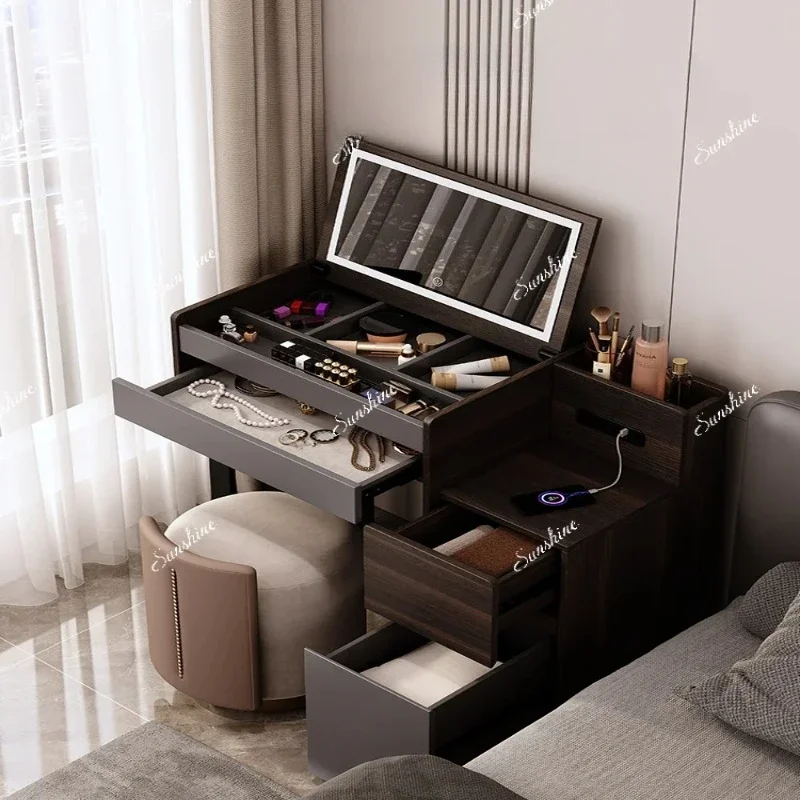 Italian minimalist dresser, high-end bedroom, small flip-top makeup table  FT