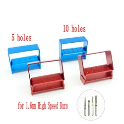 5 Holes/10 Holes Dental Burs Holder Block Dental Disinfection Box Aluminium for 1.6mm High Speed Burs Dentist Tool