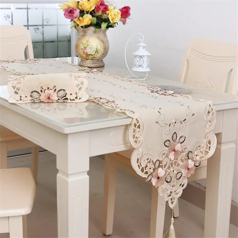 

Retro European Pastoral Embroidered Floral Placemat Tablecloth Table Runner Home Kitchen Dining Room Decor