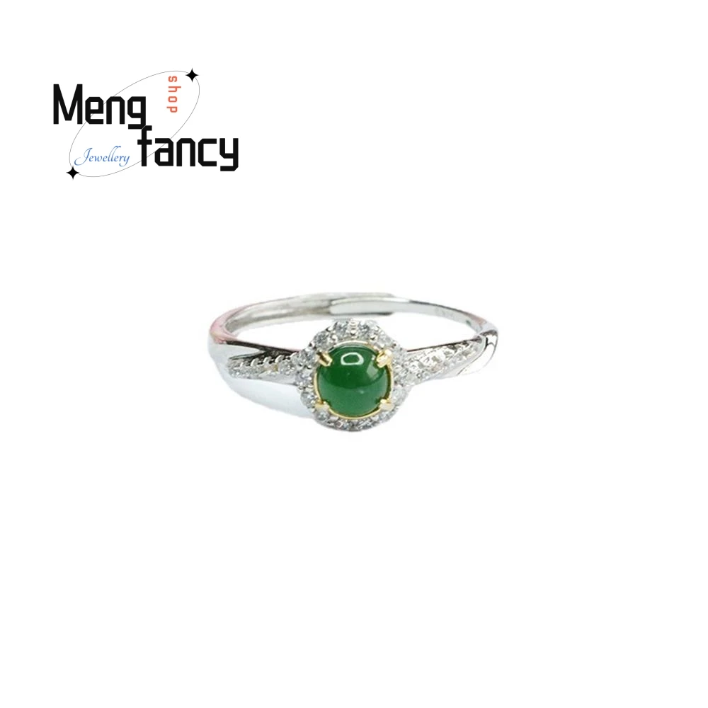 S925 Silber eingelegt natürlichen Jadeit Eis Typ kaiserlichen grünen Fingerring exquisite elegante einfache hochwertige Mode edlen Schmuck