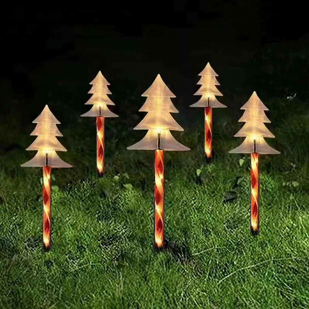 5PCs/Set Christmas Tree Snowflake Star Bell Solar Powered LED Garden Lights,Outdoor Warm White 8-Mode Lawn Lamps,Yard Path Decor