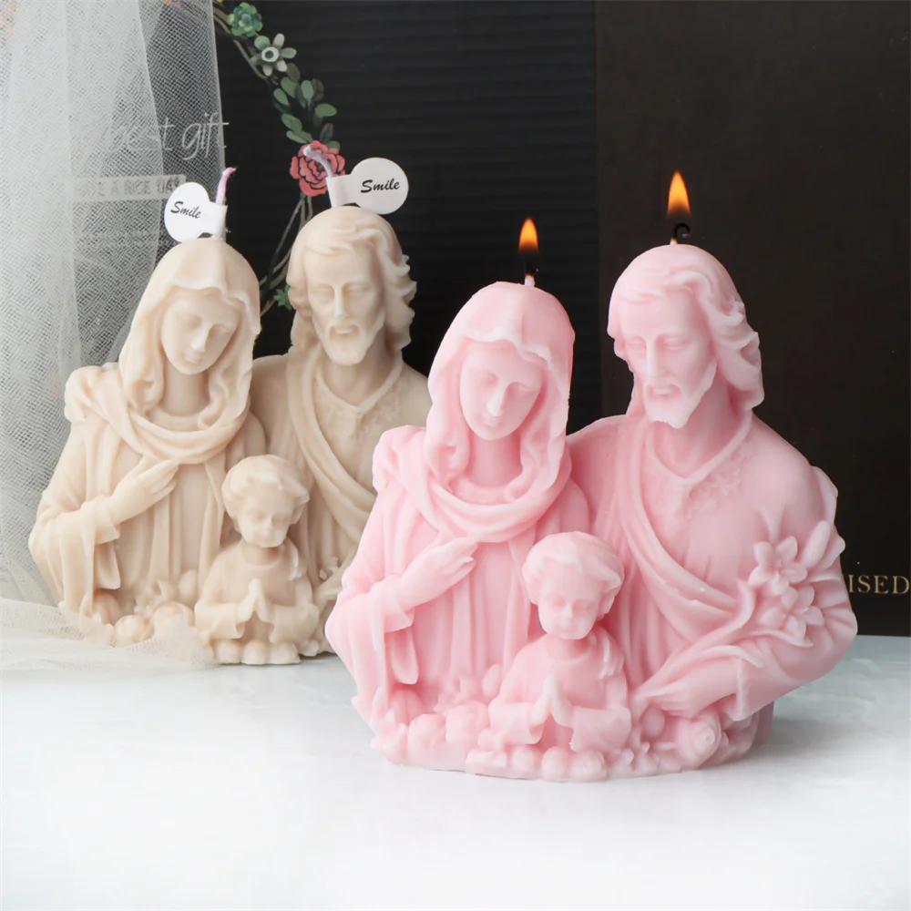 Catholic Holy Family Jesus Mary with Child Figurine Candle Mold Art Sculpture Silicone Mold Icon Christian Wax Hand Gift Making