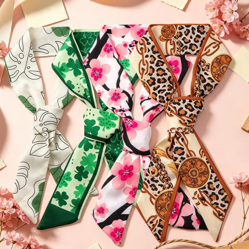 Floral Print Hair Scarf Knotted Headband Multipurpose Neck Wrist Scarf Fashion Hair Accessories For Women Daily Wear Gift