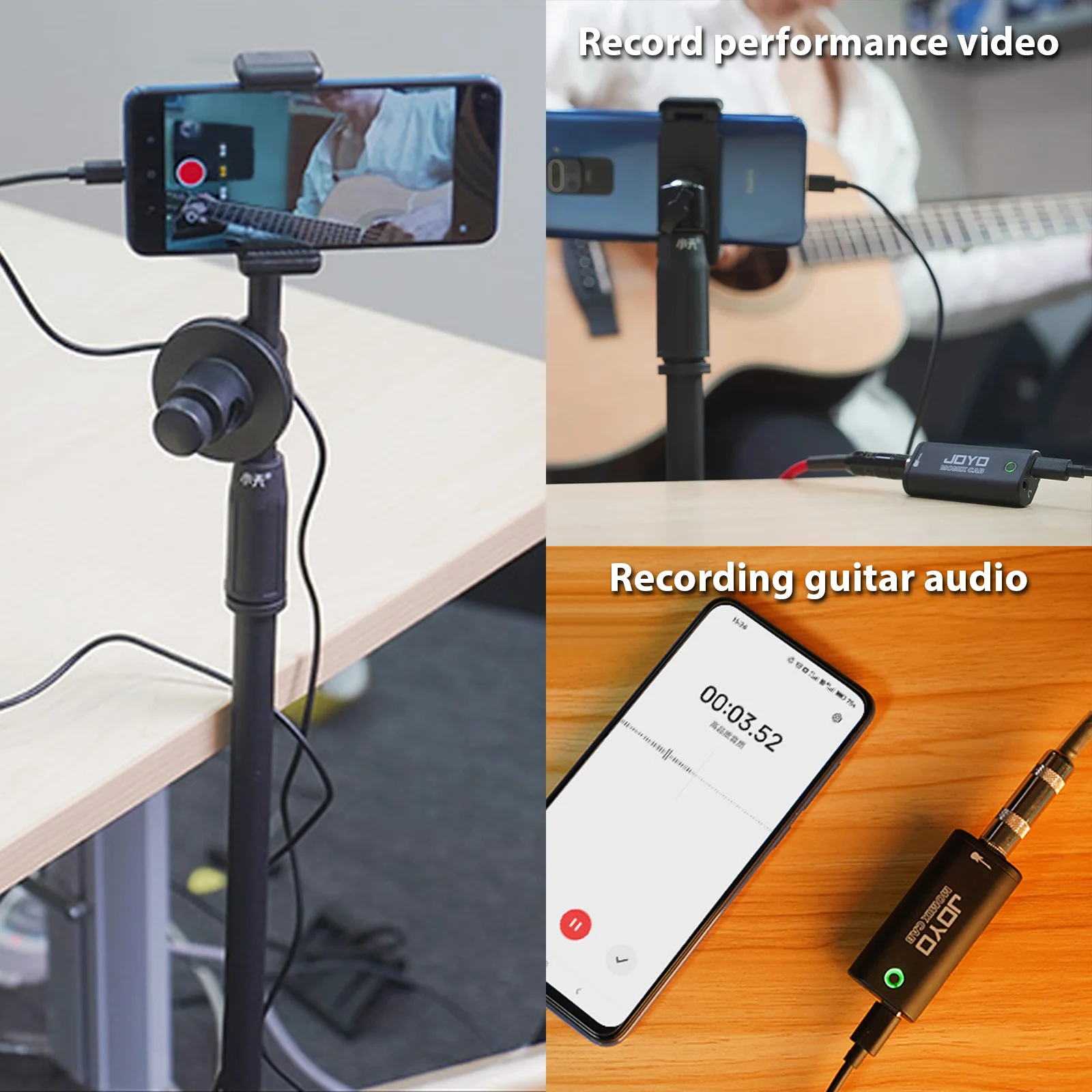 Guitar Audio Interface Portable Mini Recording Sound Card Lightweight with Type-C and Conversion Adapter for Recording Live