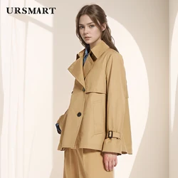 Short Khaki Women's Trench Coat – Loose Fit Minimalist Custom Comfortable Cotton Windproof Windbreaker