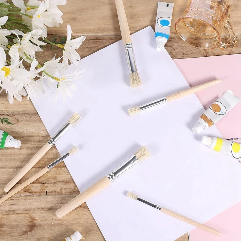 Pinceles de plantilla de madera para pintar en madera, pinceles de plantilla de cerdas naturales para pintura acrílica, 6 piezas, 3 tamaños, novedad