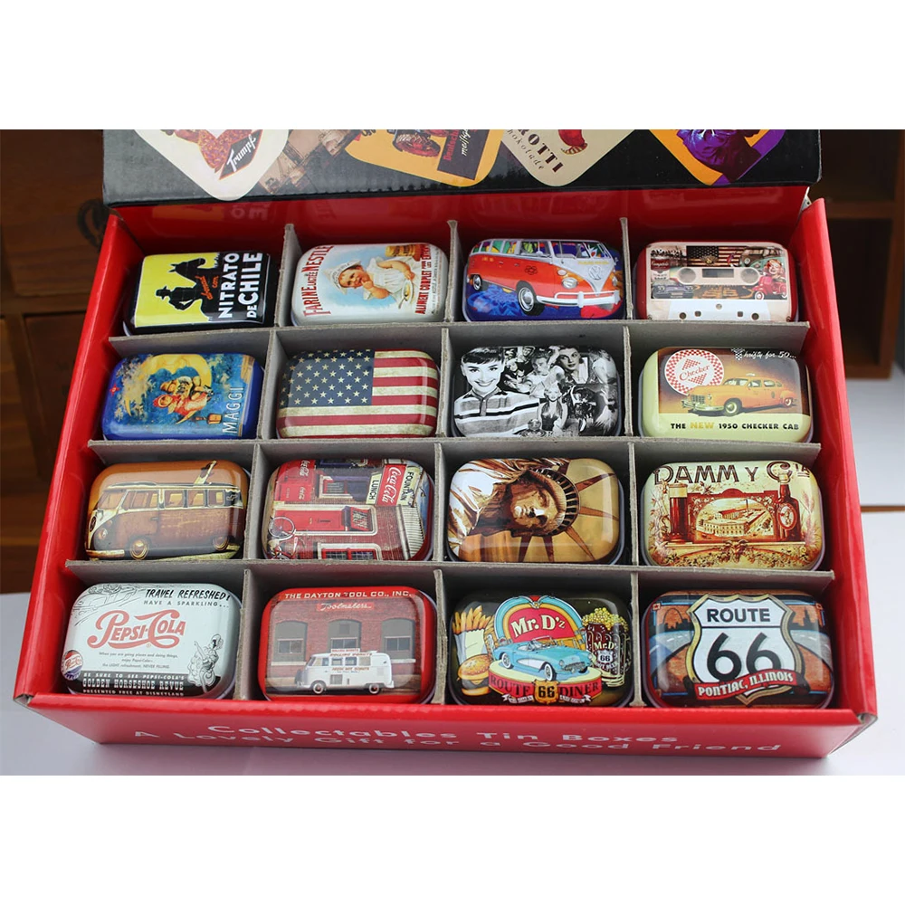 32PCS/Set Portable American Mini Travel Tin Can Vintage Metal Can Storage Box Candy Chocolate Biscuit Packaging Wedding Gift