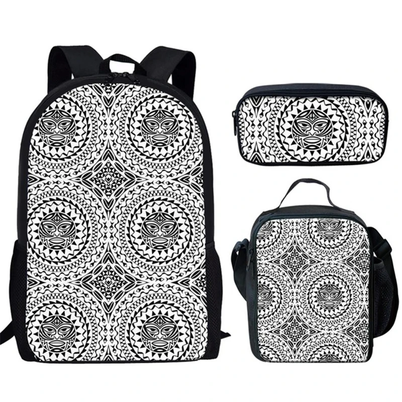 Classic Creative Polynesian Traditional Tribal 3D Print 3pcs/Set pupil School Bags Laptop Daypack Backpack Lunch bag Pencil Case