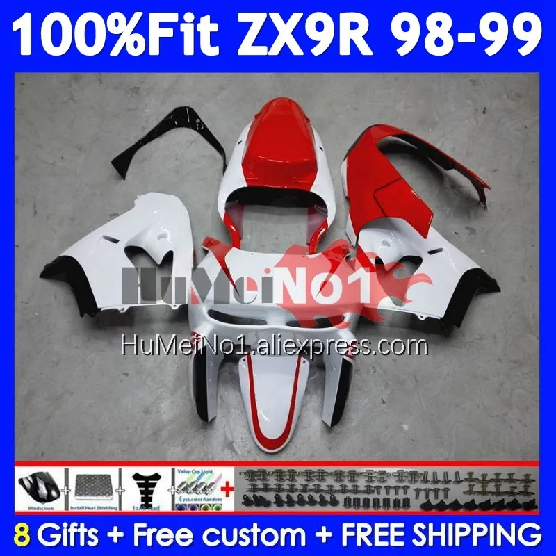 OEM Body For KAWASAKI NINJA ZX 9R 900 CC 9 ZX9 R 213No.7 ZX900 900CC ZX-9R White red ZX9R 98 99 1998 1999 Injection Fairing