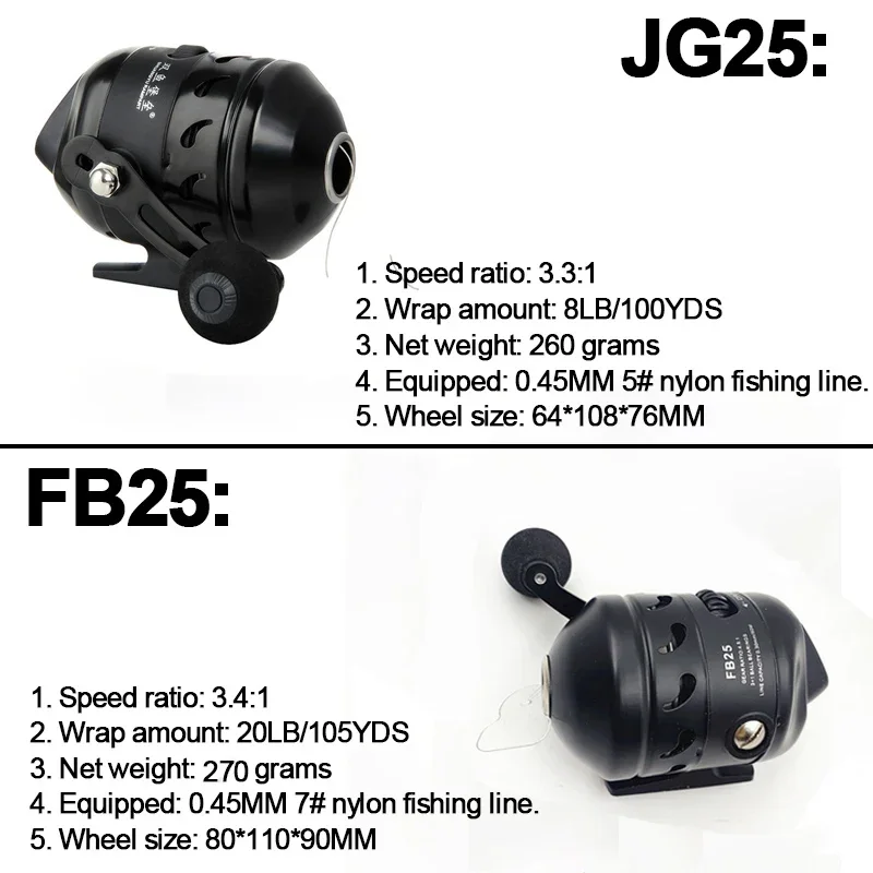 JG25/ FB25 Compound Bow Fishing Reel Slingshot Shooting Fish Closed Metal Wheel Outdoor Hunting Fishing Spinning Reel