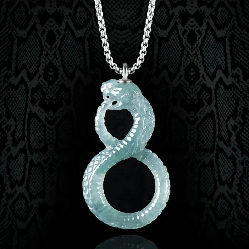 Natural A-goods Jadeite Snake Pendant Black Mamba Memorial Necklace Icy Jade Men and Women Models Fashion Jewelry Pendant