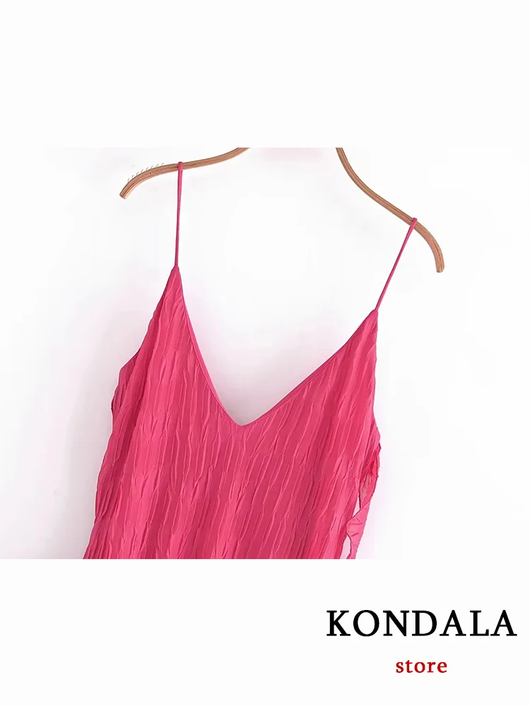 KONDALA New Chic Sexy Solid Rosered Tierred pieghettato Backless Women Cami Long Dress Fashion Luxury Party con scollo a V Holiday Vestido