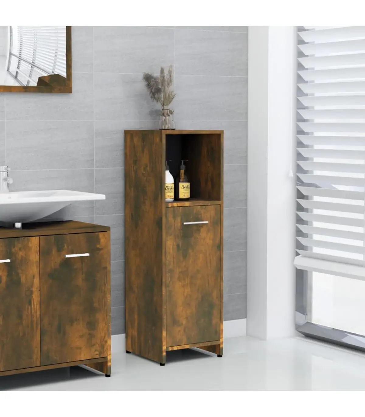 Bathroom Furniture bathroom cabinet plywood smoked oak 30x30x95 cm