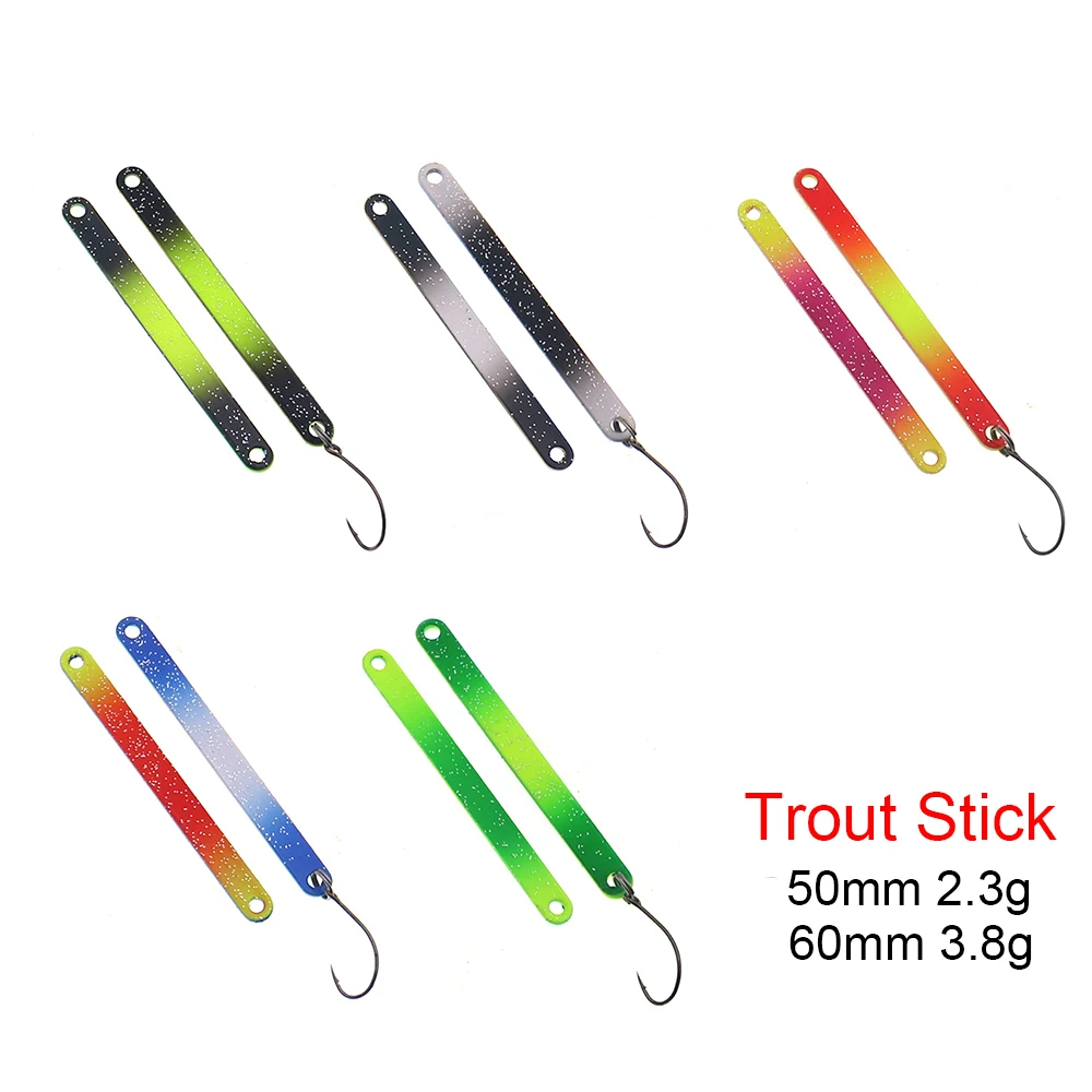 5PCS PescaTrout Stick Ice Fishing Spoon 2.3g 3.8g Colorful Spoon Bait Copper Metal Fishing Lure For Trout Pike Perch