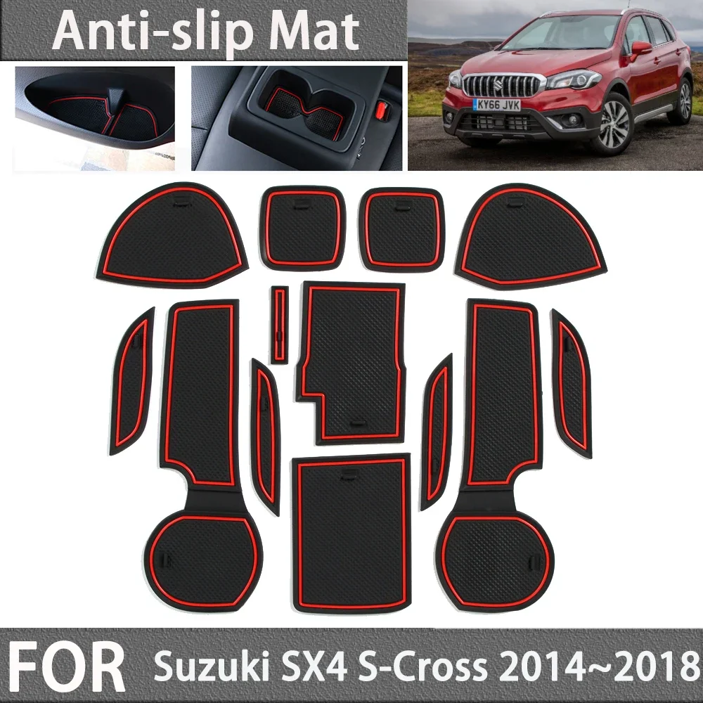 Anti-slip Rubber Coaster Door Groove Mat for Suzuki SX4 S-Cross JY 2014 2015 2016 2017 2018 Gate Slot Car Stickers Accessories