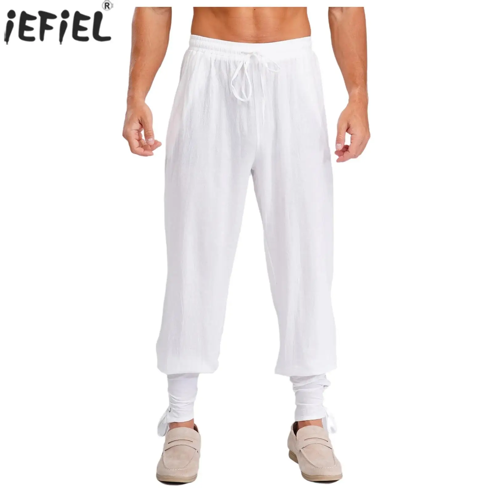 

Practice Martial Arts Pants Trousers Men Cotton Blend Vintage Ankle Banded Pants Renaissance Pirate Viking Medieval Costume